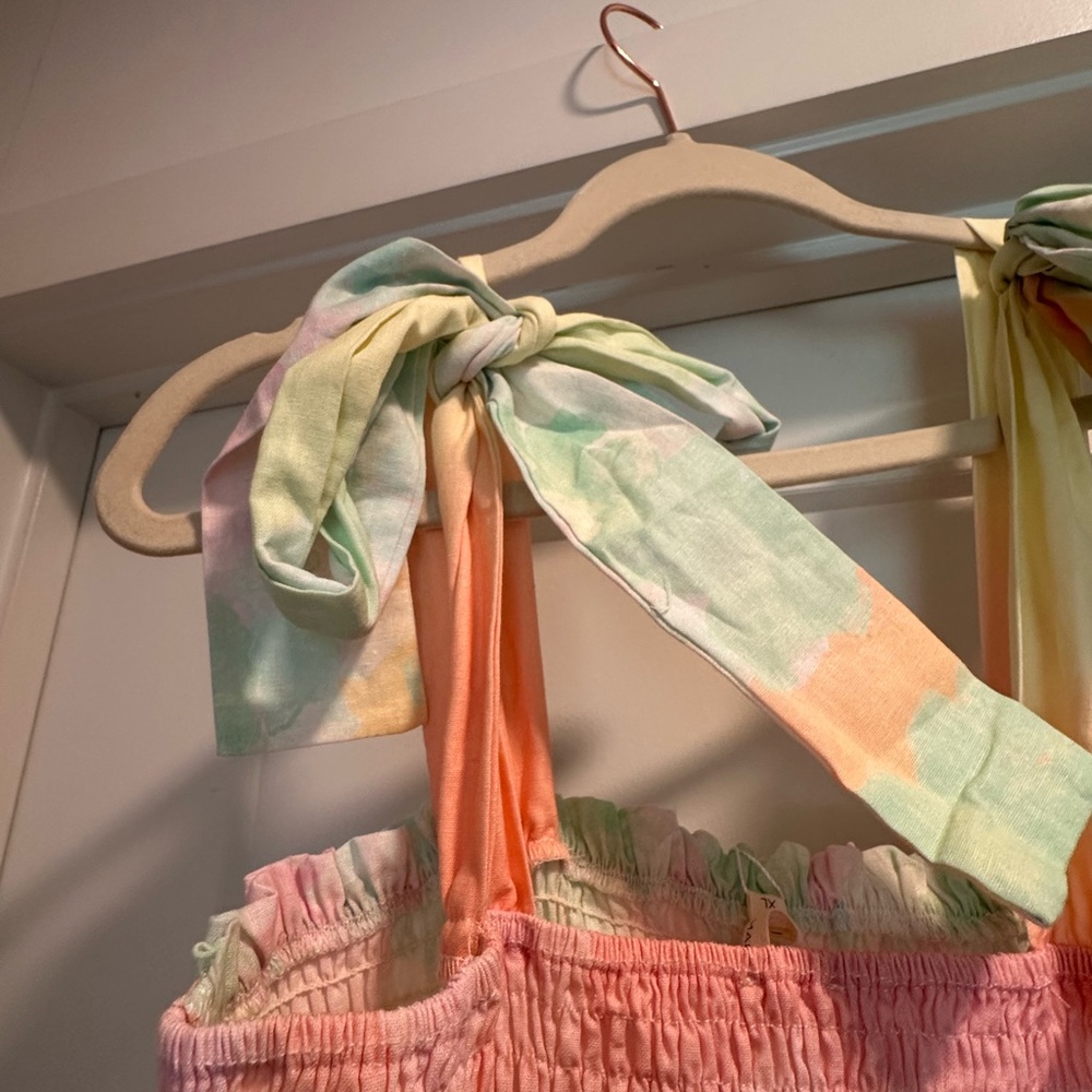 Tiered Pastel Tie-Dye Maxi Dress with Shoulder Ties - Picture 5 of 6